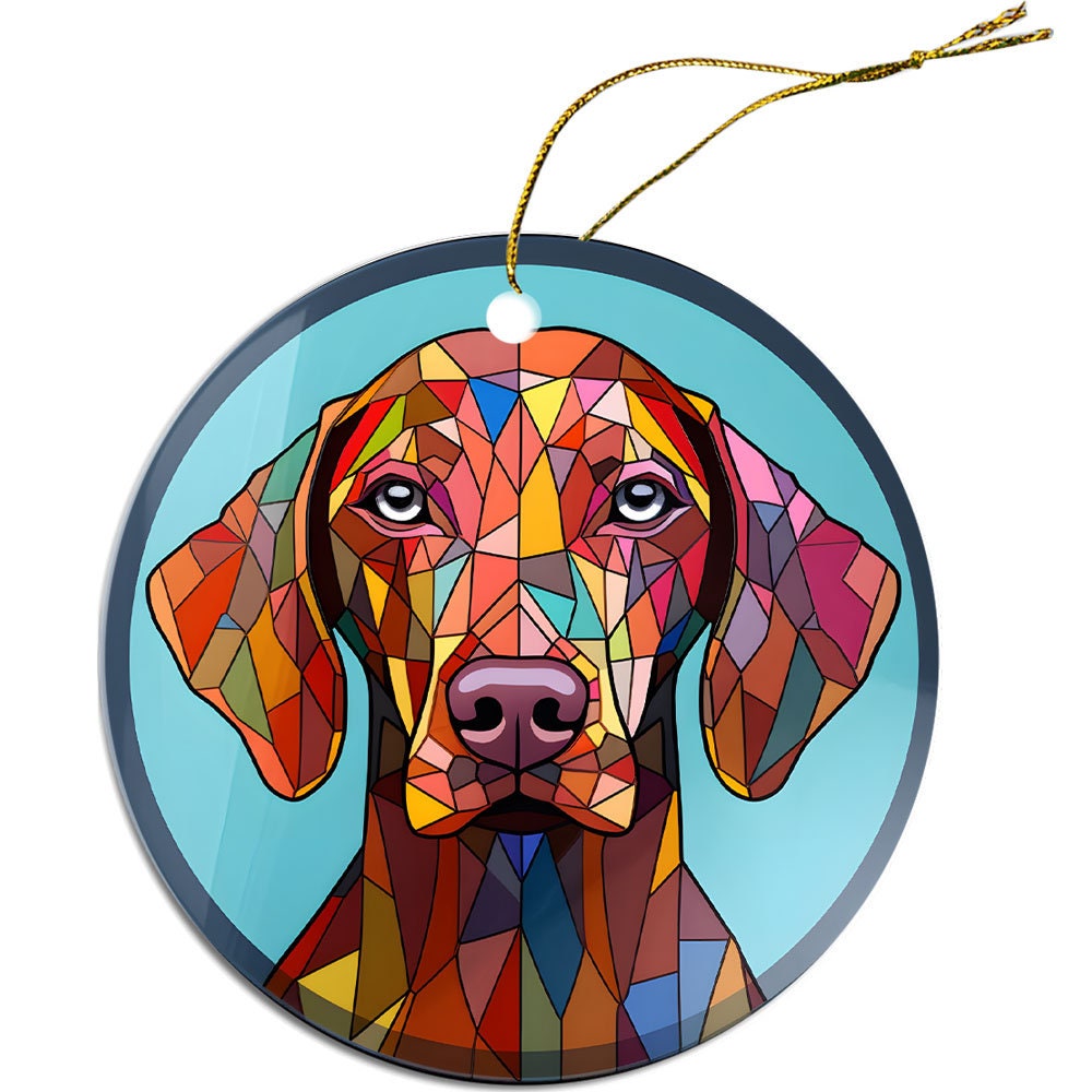 Adorno navideño de vidrieras con la raza de perro "Weimaraner"