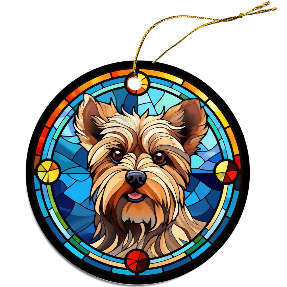 Adorno navideño de vidrieras con la raza de perro, "Yorkie"