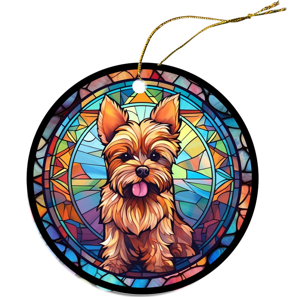 Adorno navideño de vidrieras con la raza de perro, "Yorkie"