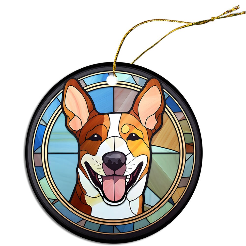 Adorno navideño de vidrieras con la raza de perro "Basenji"