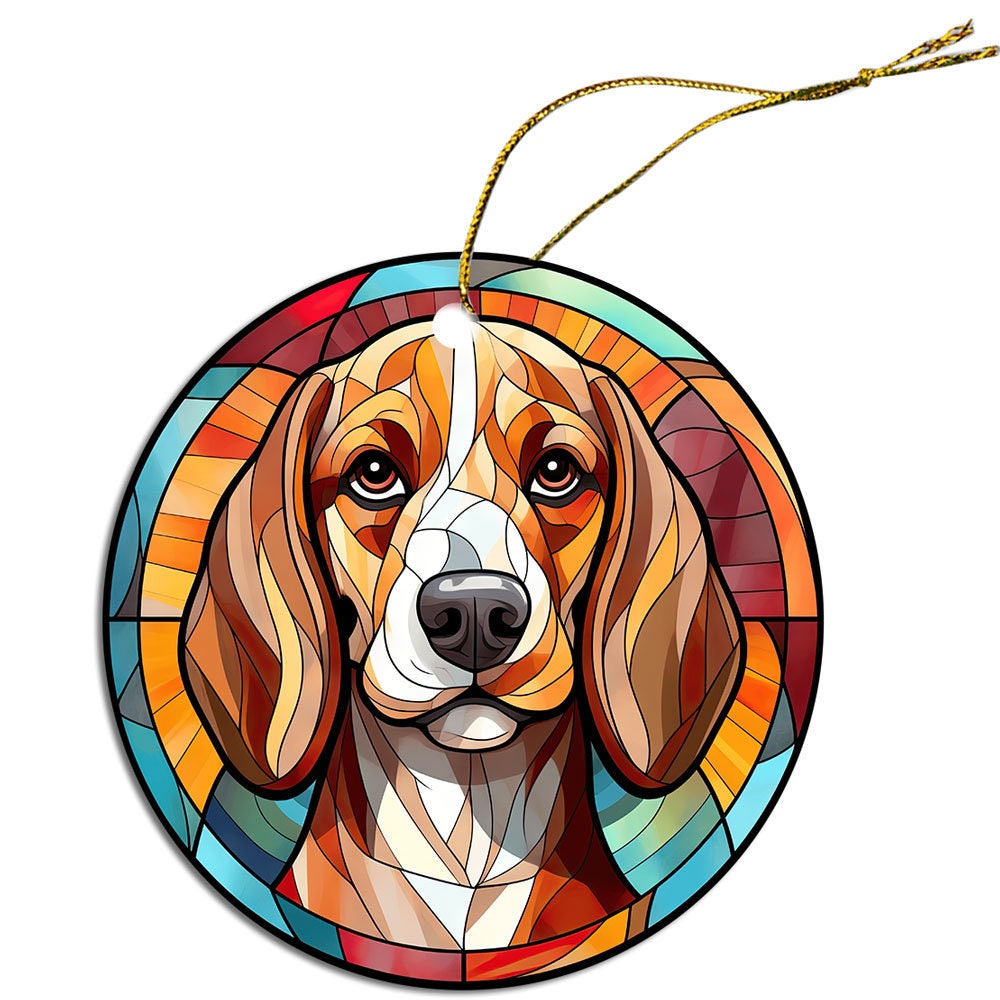 Adorno navideño de vidrieras con la raza de perro "Beagle"