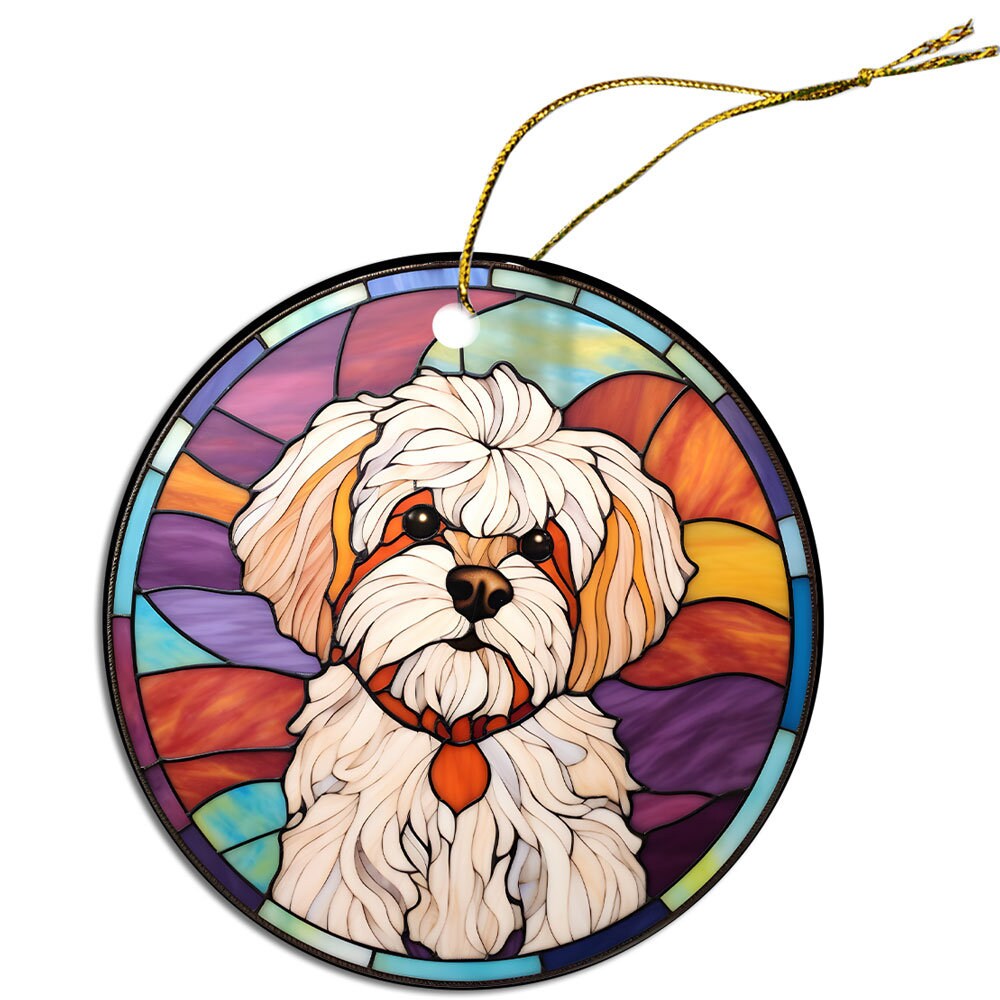 Dog Breed Christmas Ornament Stained Glass Style, "Bichon Frise"