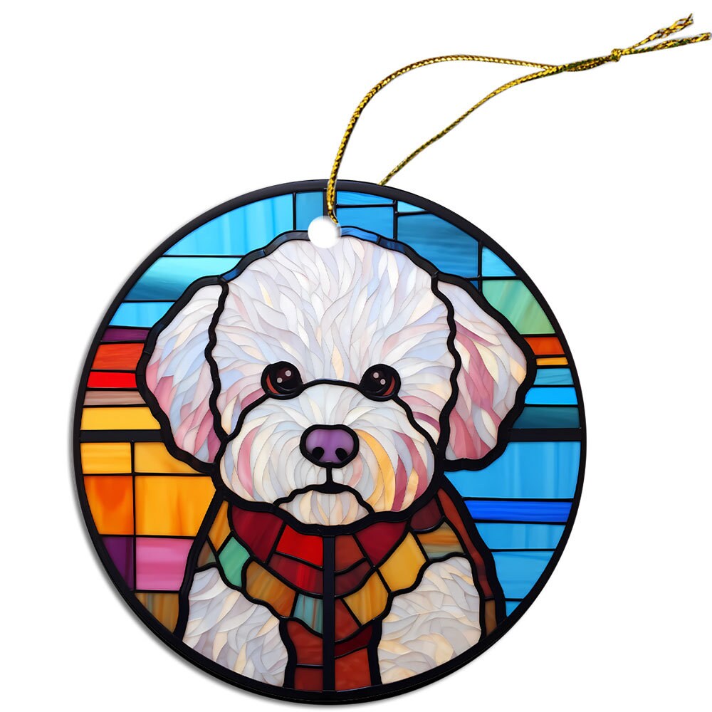 Dog Breed Christmas Ornament Stained Glass Style, "Bichon Frise"