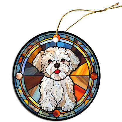 Dog Breed Christmas Ornament Stained Glass Style, "Bichon Frise"