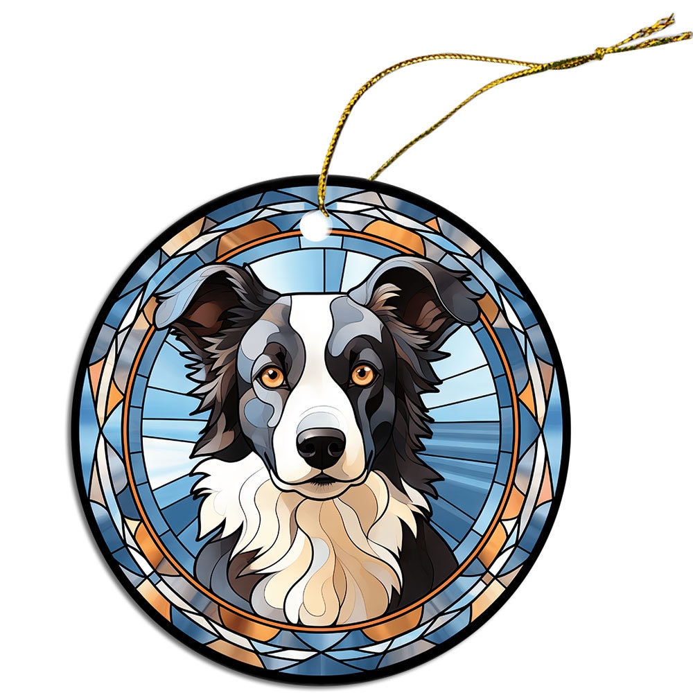 Adorno navideño de vidrieras con la raza de perro "Border Collie"