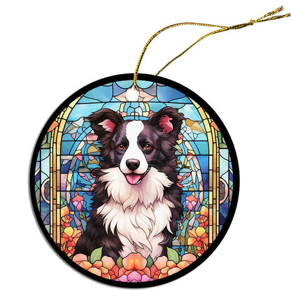 Adorno navideño de vidrieras con la raza de perro "Border Collie"