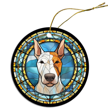 Adorno navideño de vidrieras con la raza de perro "Bull Terrier"