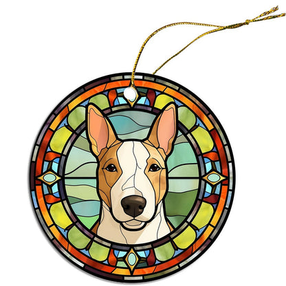 Adorno navideño de vidrieras con la raza de perro "Bull Terrier"