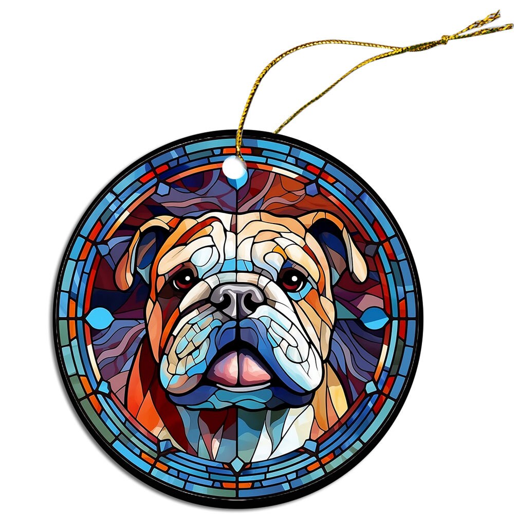 Adorno navideño de vidrieras con la raza de perro, "Bulldog"