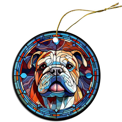 Adorno navideño de vidrieras con la raza de perro, "Bulldog"