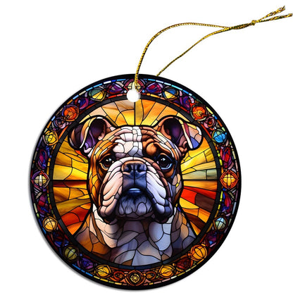 Adorno navideño de vidrieras con la raza de perro, "Bulldog"