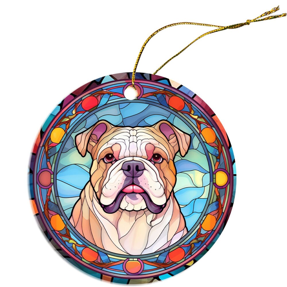 Adorno navideño de vidrieras con la raza de perro, "Bulldog"