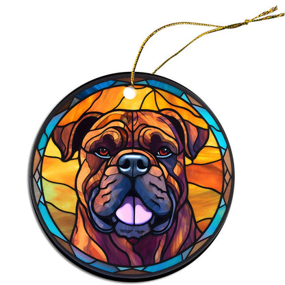 Adorno navideño de vidrieras de raza de perro, "Bullmastiff"