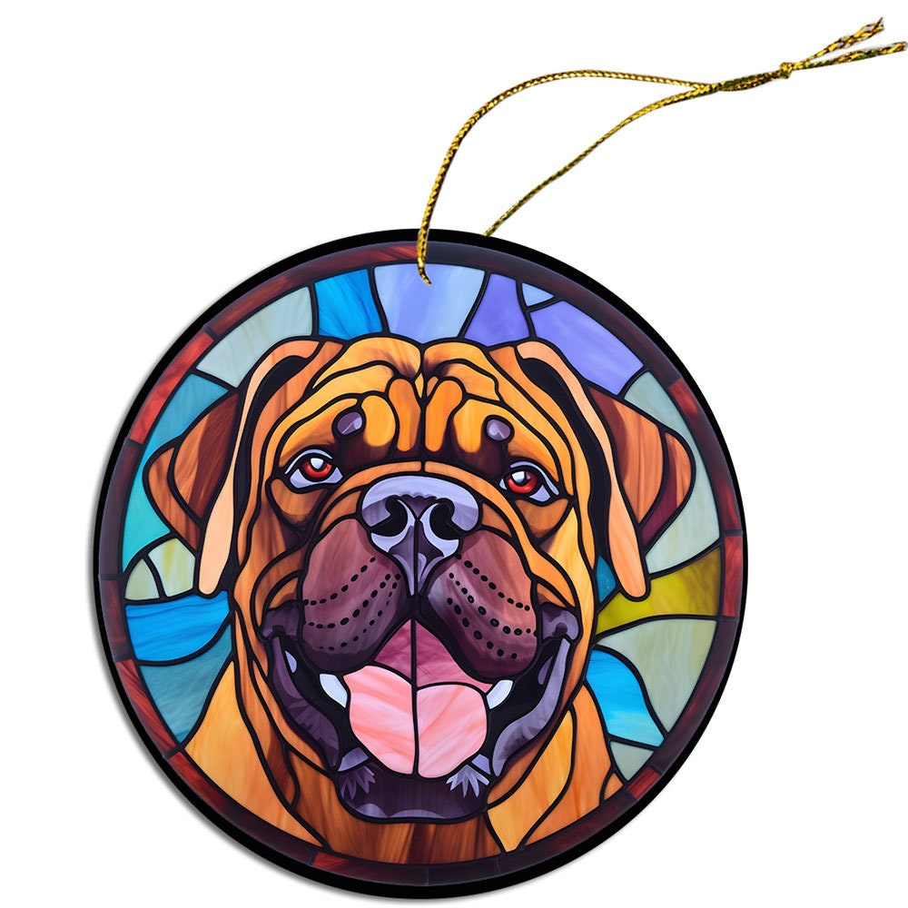 Adorno navideño de vidrieras de raza de perro, "Bullmastiff"