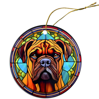 Adorno navideño de vidrieras de raza de perro, "Bullmastiff"