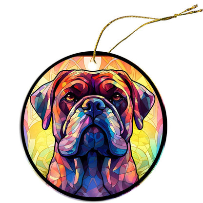 Adorno navideño de vidrieras de raza de perro, "Bullmastiff"