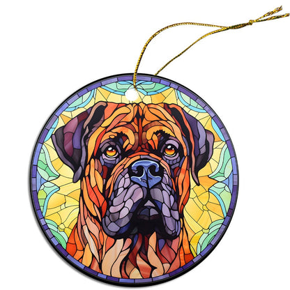 Adorno navideño de vidrieras de raza de perro, "Bullmastiff"