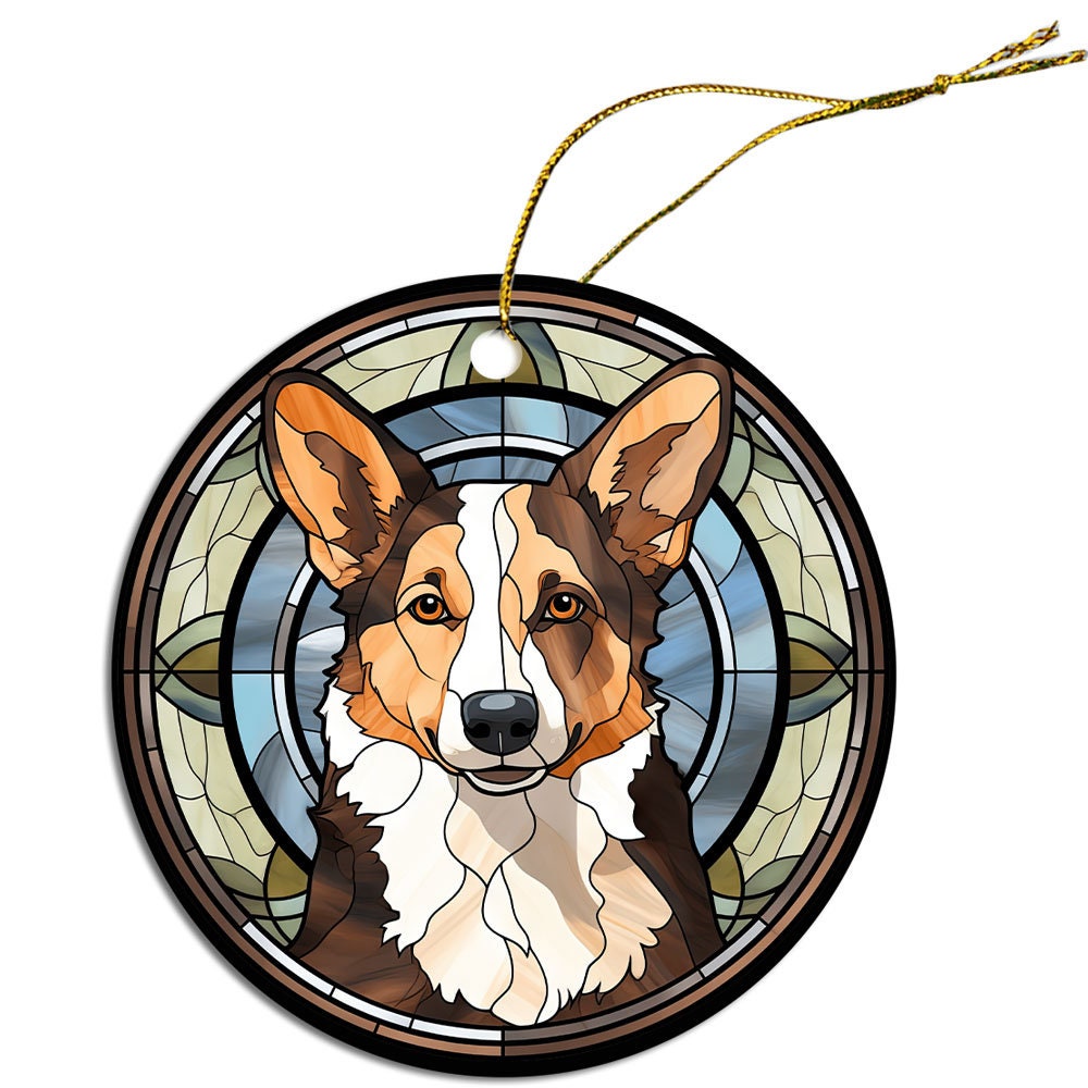 Adorno navideño de vidrieras con la raza de perro "Corgi"