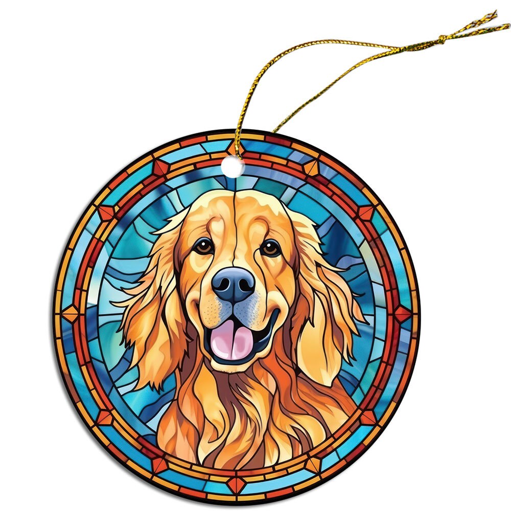 Adorno navideño de vidrieras con la raza de perro "Golden Retriever"