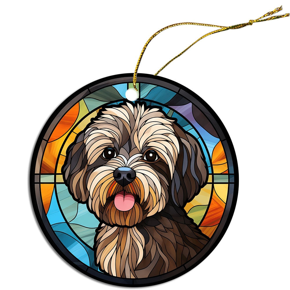 Adorno navideño de vidrieras con la raza de perro, "Havanese"