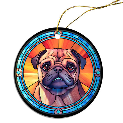 Adorno navideño de vidrieras de raza de perro, estilo "Pug"