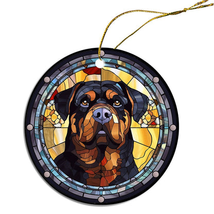 Adorno navideño de vidrieras con la raza de perro "Rottweiler"