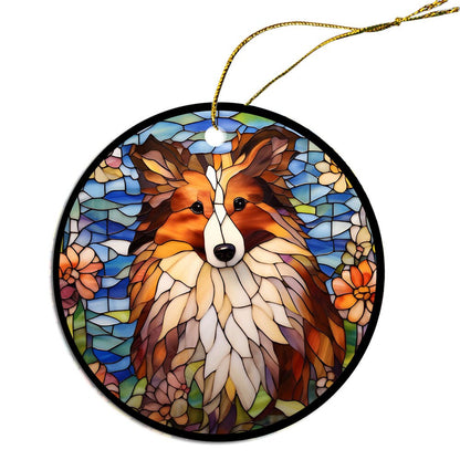 Dog Breed Christmas Ornament Stained Glass Style, "Sheltie"