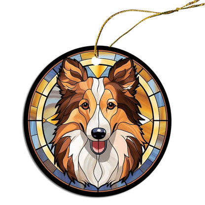 Dog Breed Christmas Ornament Stained Glass Style, "Sheltie"