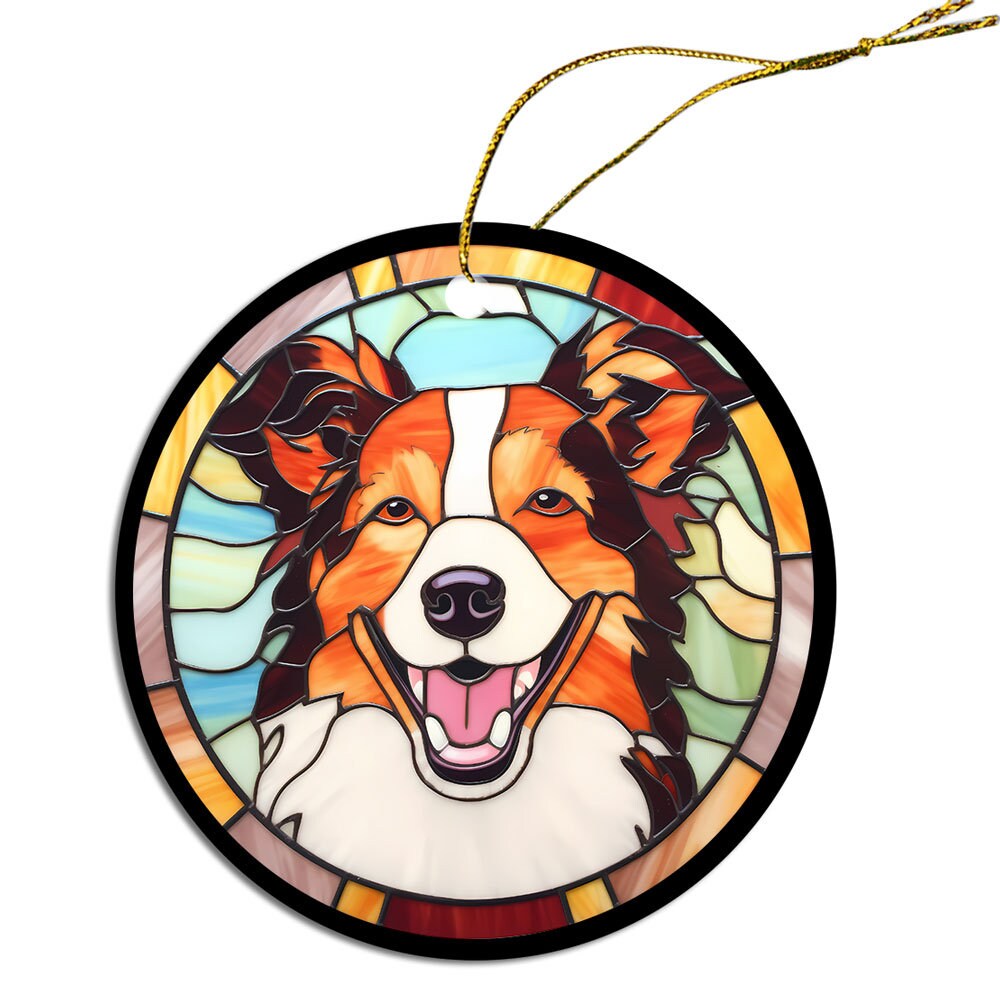 Dog Breed Christmas Ornament Stained Glass Style, "Sheltie"