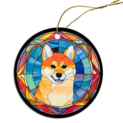 Adorno navideño de vidrieras con la raza de perro "Shiba Inu"