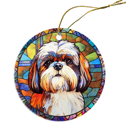 Adorno navideño de vidrieras con la raza de perro "Shih Tzu"