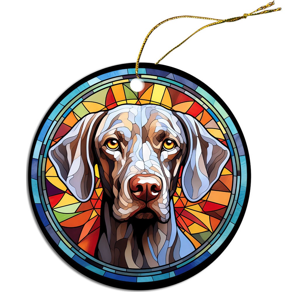 Adorno navideño de vidrieras con la raza de perro "Weimaraner"