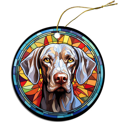 Adorno navideño de vidrieras con la raza de perro "Weimaraner"