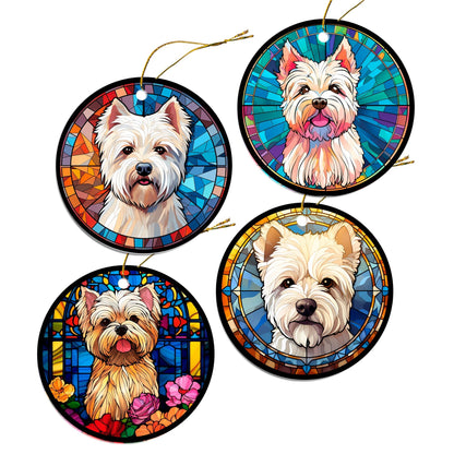 Dog Breed Christmas Ornament Stained Glass Style, "Westie"