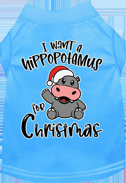 Christmas Pet Dog & Cat Shirt Screen Printed, "I Want A Hippopotamus For Christmas"