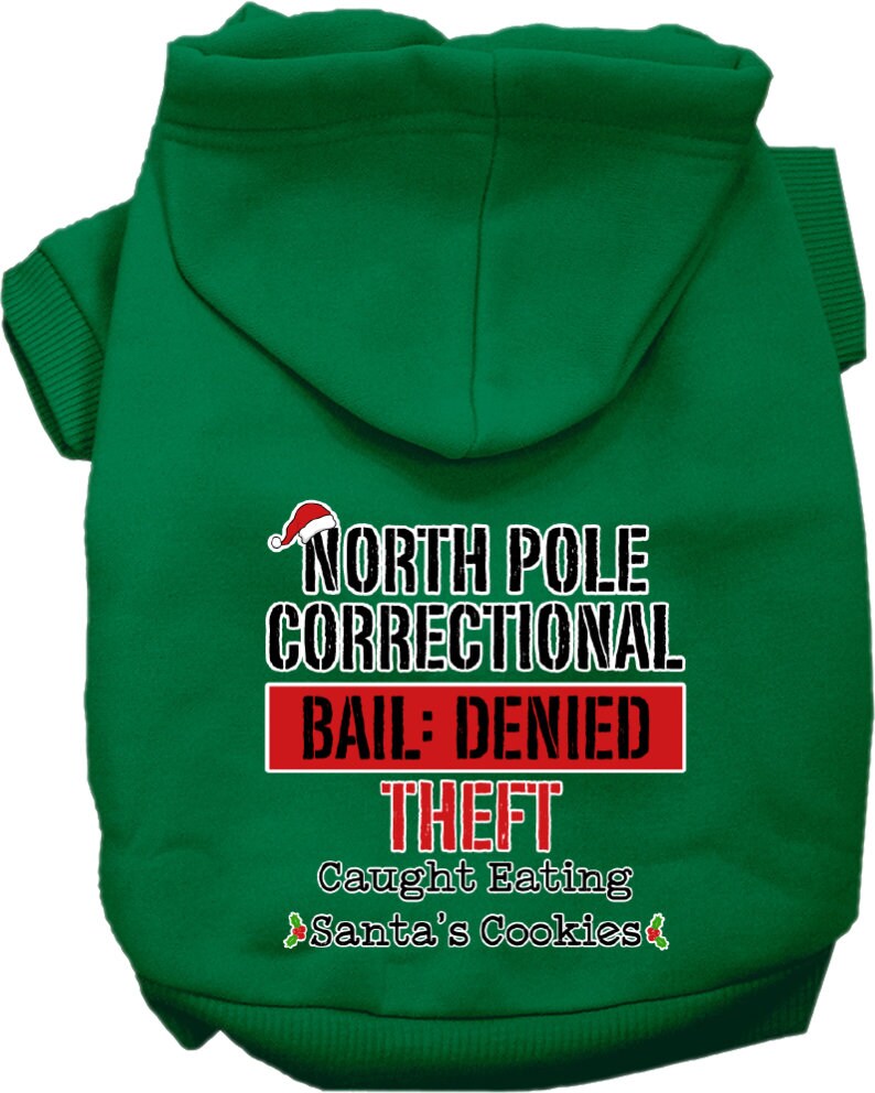 Christmas Pet, Dog & Cat Hoodie Screen Printed, "North Pole Correctional"