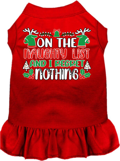 Christmas Pet, Dog and Cat Dress Screen Printed, "On The Naughty List And I Regret Nothing"