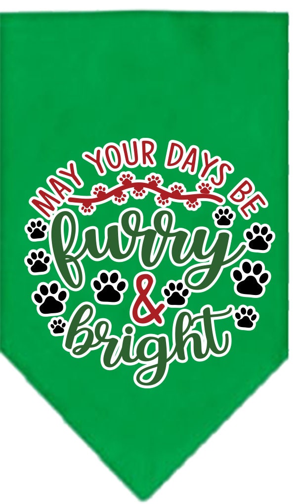 Christmas Pet and Dog Bandana Screen Printed, "Furry & Bright"