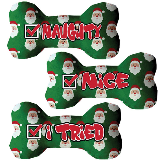 Christmas Pet & Dog Plush Bone Toys, "Naughty, Nice, or I Tried"