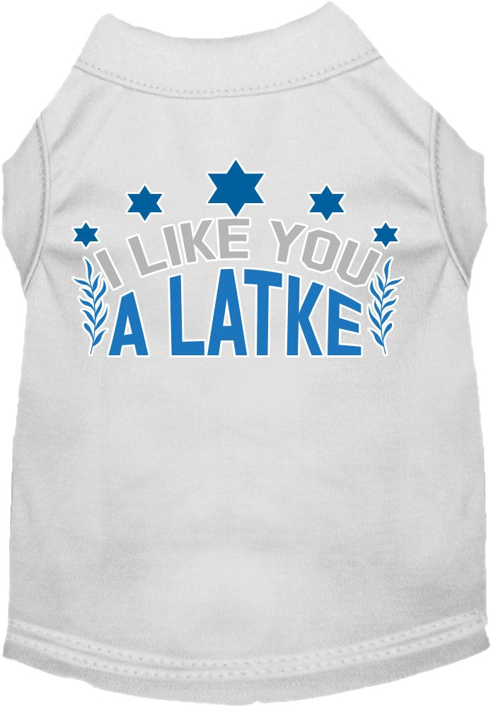 Camiseta para perros y gatos de Hanukkah con serigrafía "I Like You A Latke"