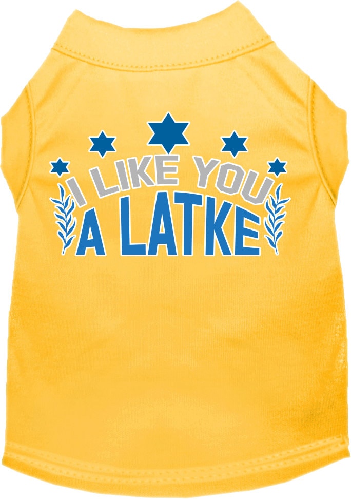 Camiseta para perros y gatos de Hanukkah con serigrafía "I Like You A Latke"