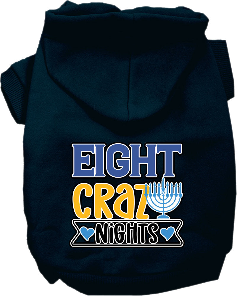 Sudadera con capucha para mascotas, perros y gatos de Hanukkah serigrafiada con la frase "Ocho noches locas"