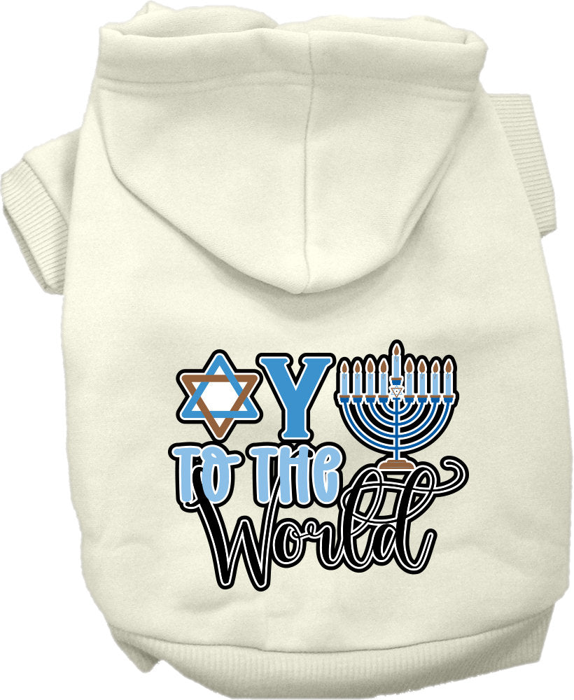 Sudadera con capucha para mascotas, perros y gatos de Hanukkah serigrafiada con la frase "Oy To The World"