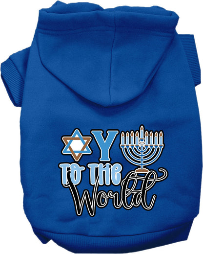 Sudadera con capucha para mascotas, perros y gatos de Hanukkah serigrafiada con la frase "Oy To The World"