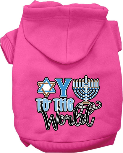 Sudadera con capucha para mascotas, perros y gatos de Hanukkah serigrafiada con la frase "Oy To The World"