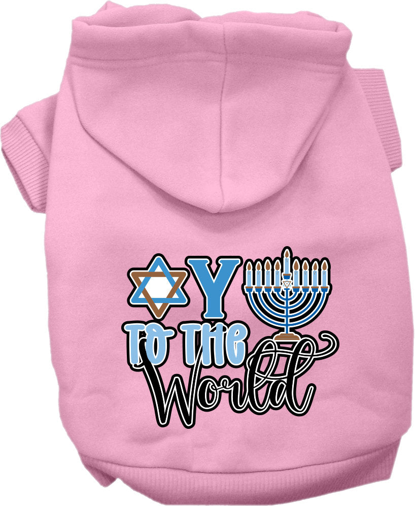 Sudadera con capucha para mascotas, perros y gatos de Hanukkah serigrafiada con la frase "Oy To The World"