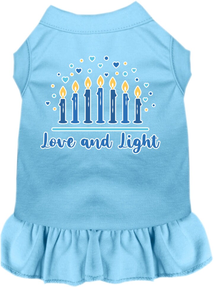 Vestido para mascotas, perros y gatos de Hanukkah serigrafiado con la frase "Amor y luz"