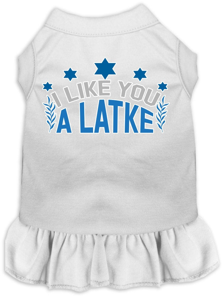 Vestido para mascotas, perros y gatos de Hanukkah con serigrafía "I Like You A Latke"