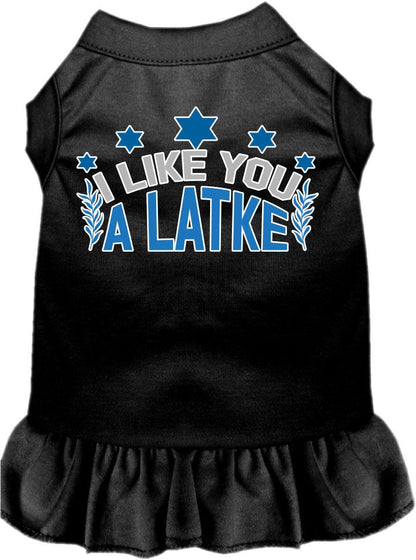 Vestido para mascotas, perros y gatos de Hanukkah con serigrafía "I Like You A Latke"