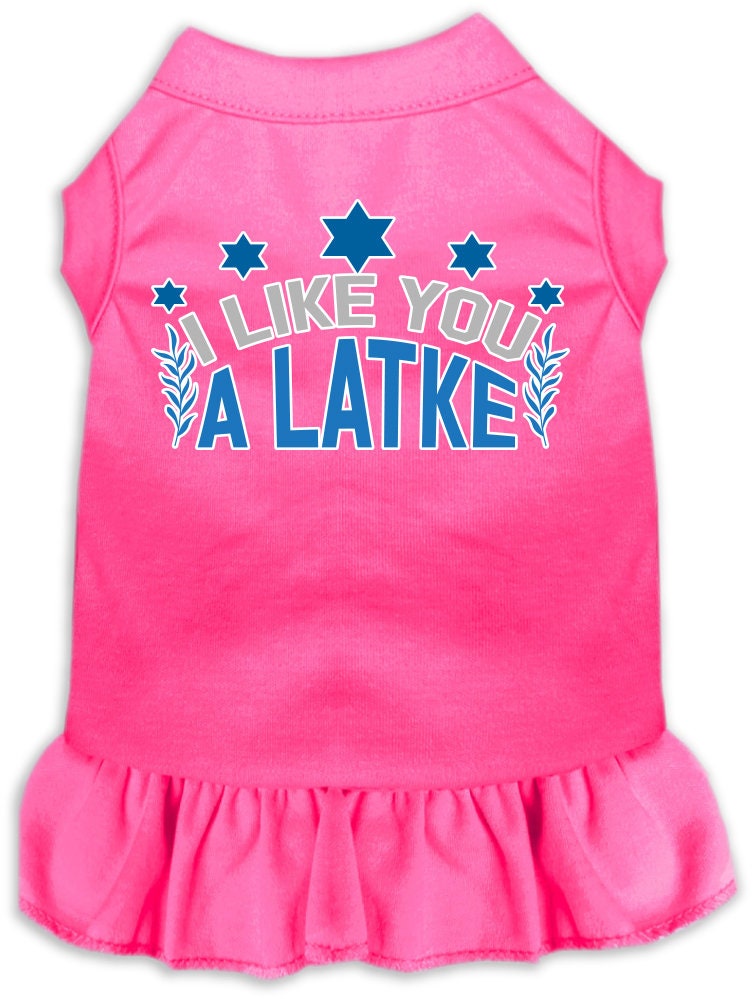 Vestido para mascotas, perros y gatos de Hanukkah con serigrafía "I Like You A Latke"